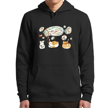 Kawaii Kassid Kala Söömine Hupparit Cute Cartoon Anime Harajuku Pullover Meestele, Naistele, Unisex Vabaaja Pehmed Pulloverid